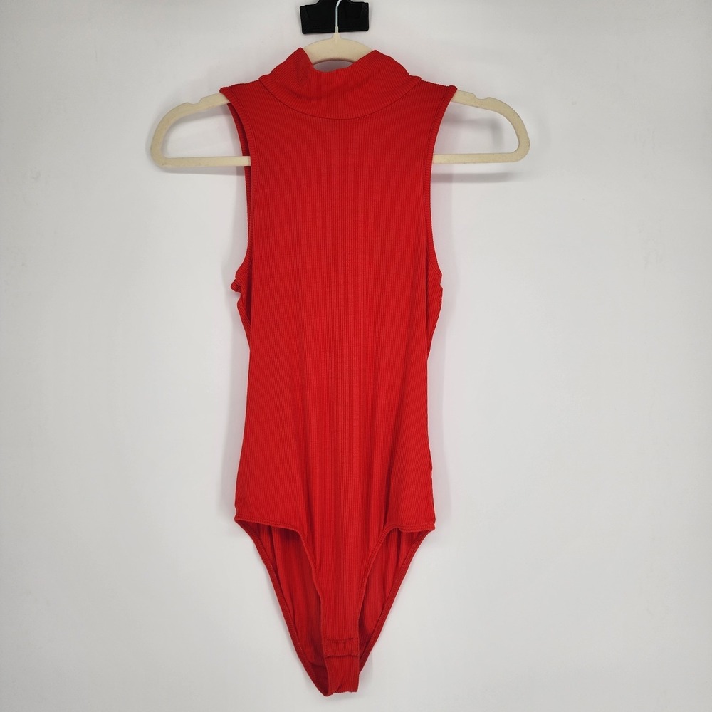 Womens Ribbed Classic Mock Neck Bodysuit XS Old Money Minimalist Casual Layer